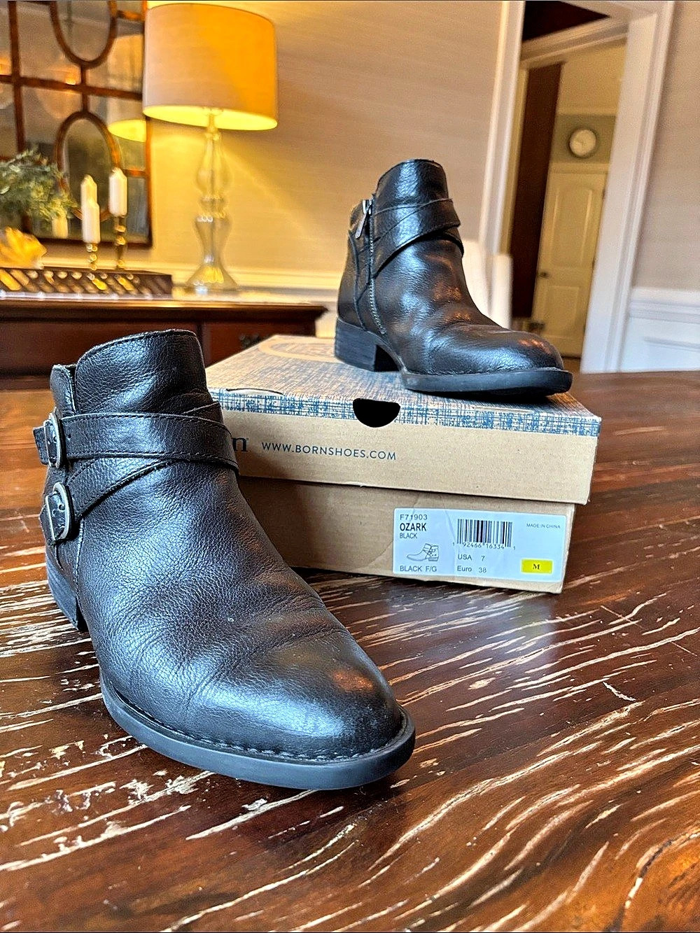 Born Ozark Ankle Bootie Black Buckle Boots US 7